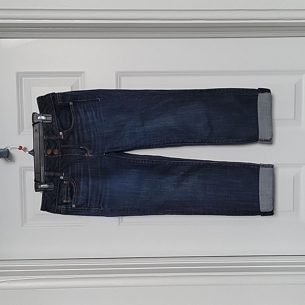 American Eagle artist crop stretch dark blue jeans, size 0